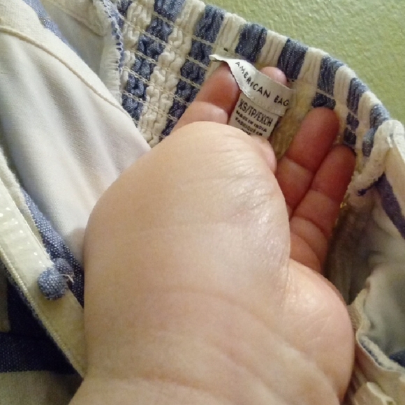 Womans XS American Eagle Blue White Striped StraplessJumpsuit Relaxed Fit Pocket - Picture 2 of 5